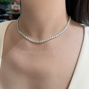0.10CT Round Diamond Tennis Necklace Gold Lab Grown Diamond Choker Necklace Elegant White Diamond Necklace for Women Luxury Jewelry Gift