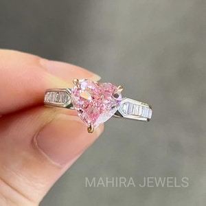2ct Beautiful Heart Pink Diamond Gold Engagement Ring Custom Designer Pink Colour IGI Lab Grown Diamond Luxury Ring Gift For wife\girlfriend