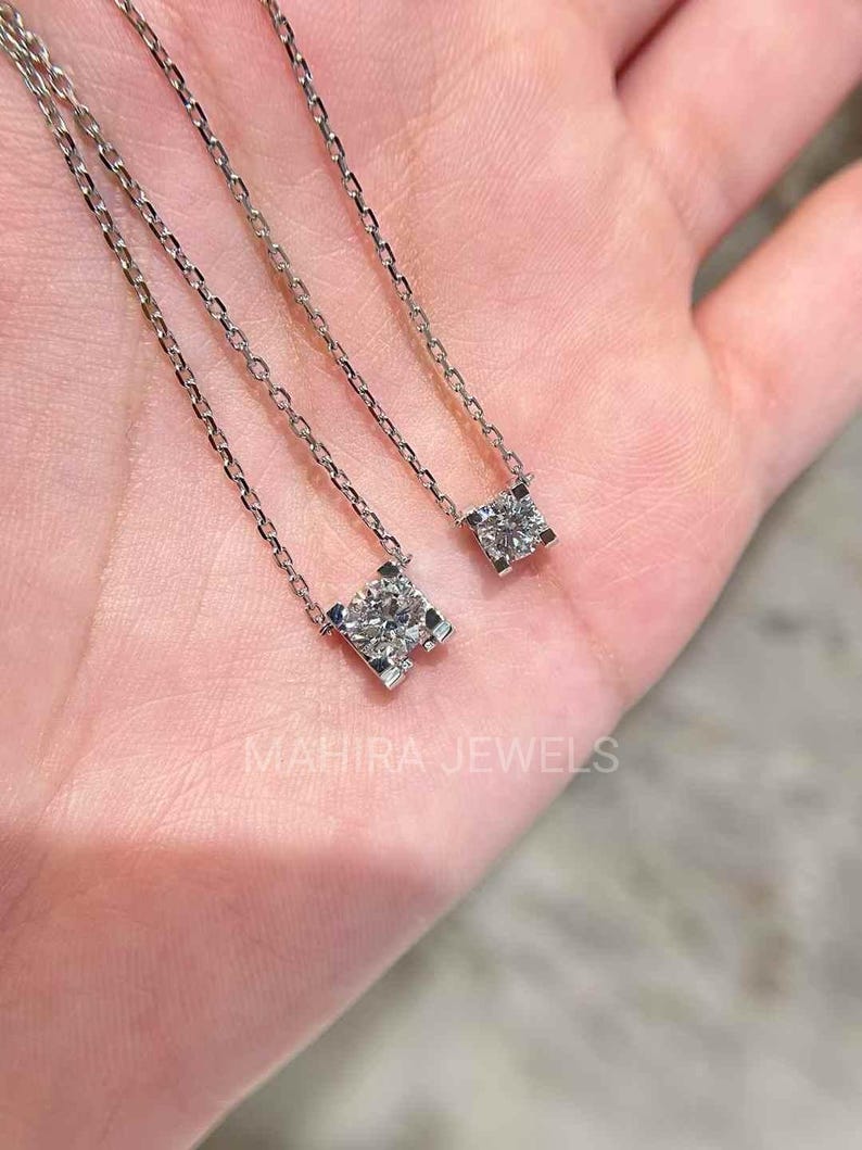 Collar con colgante de diamante redondo cultivado en laboratorio de 1 quilate, collar con diamante solitario de 1 quilate, colgante redondo brillante, regalo de joyería fina de oro de 14 quilates imagen 7