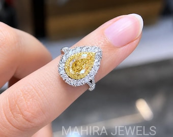 Yellow Diamond Ring Pear Cut Lab Grown Yellow Diamond Ring Yellow Solitaire Engagement Ring Wedding Gift Gold Ring For Women\ Gift For Wife