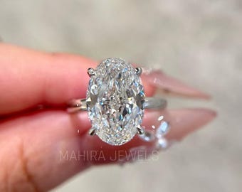 5ct Labor gewachsener Diamant Ring Oval Versteckter Halo Diamant Verlobungsring Oval Diamant Ehering Für Braut Riesigen Solitär Diamantring Für Sie