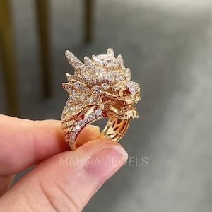 Handcrafted Dragon Ring Gold Mythical Creature Jewelry Simulated Diamond Gold\Silver Dragon Ring - Fantasy Statement Piece HIP HOP Ring