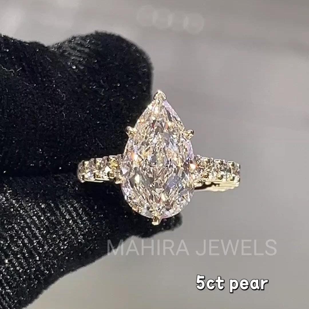 5 Carat Pear Shape Diamond Engagement Ring / Pear and Round Lab Grown ...