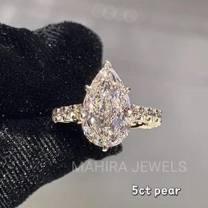 5 Carat Pear Shape Diamond Engagement Ring / Pear And Round Lab Grown Diamond Ring / Ring / 10k\ 14k\ 18k Gold Big Stone CVD Diamond Ring