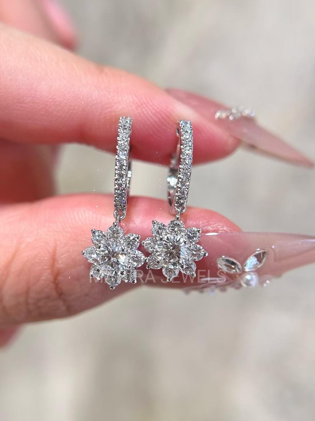 Huggee Diamond Cluster Small Sun Huggee in 18K White Gold, Tiny Hoop Earrings ...