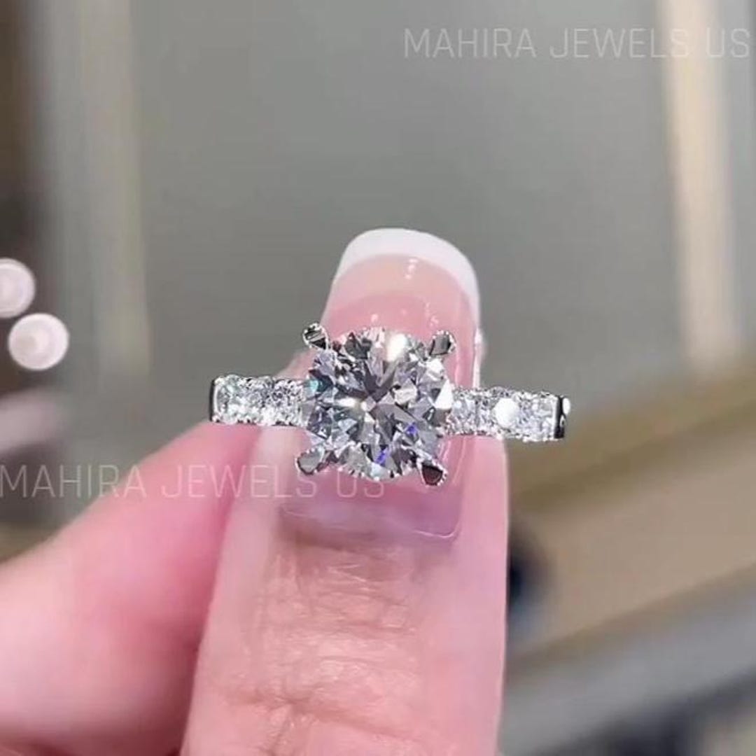 2 Carat Round Cut Lab Grown Diamond Solitaire Engagement Ring 14k White ...