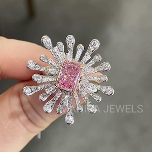 3Ct Radiant Cut Lab Grown Pink Diamond Ring Pink Diamond Engagement Ring Rare Pink Colour Diamond Ring Wedding Ring Gift For Girl Friend\her