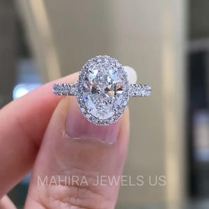 Ovale geslepen laboratoriumdiamanten ring 14 kt gouden halo verlovingsring vintage diamanten trouwring voor vrouwen jubileumcadeaus voor haar ring voorstellen