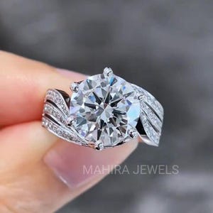 5 Carat Round Cut Lab Grown Diamond Engagement\wedding\Anniversary Gift Ring / Huge Stone Ring / Big Diamond Ring / 10k\ 14k\ 18k gold Ring