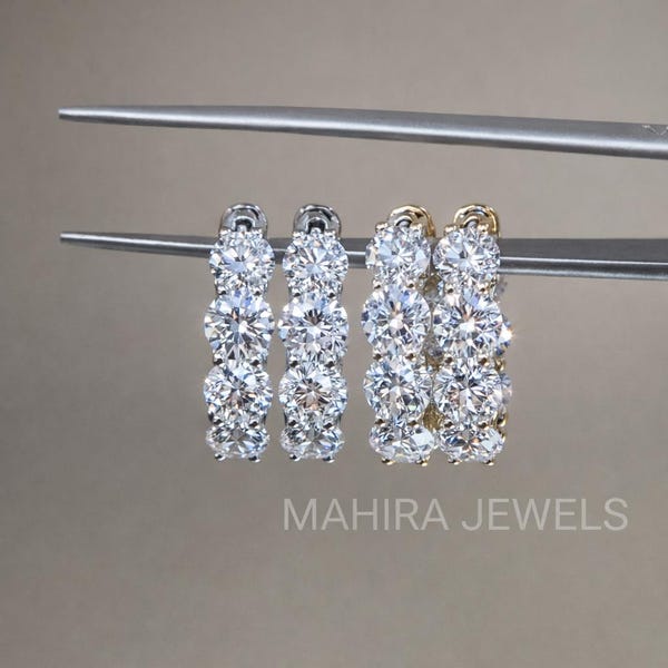 1 Carat Round Diamond Elongated Hoop Earrings, Lab Grown Diamond Hoop Earrings, Diamond Studs for Her Anniversary Gifts Earrings for Gift