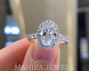 Oval Cut Lab Grown Diamond Ring 14K Gold Halo Engagement Ring Vintage Diamond Wedding ring for women Anniversary Gifts for Her Propose Ring