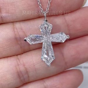 Diamond Cross Pendant, 14K Gold Genuine Diamond Cross, Baguette Diamond Cross, Catholic Cross Diamond Necklace hip hop diamond pendant