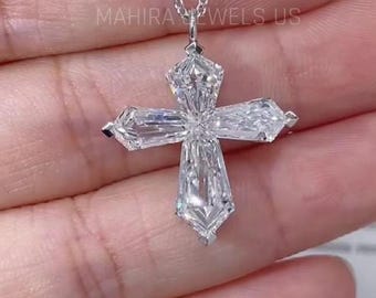 Diamond Cross Pendant, 14K Gold Genuine Diamond Cross, Baguette Diamond Cross, Catholic Cross Diamond Necklace hip hop diamond pendant