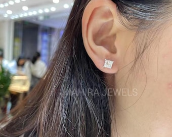 Moissanit Und lab Diamanten Ohrstecker 925 Silber Gold Paar Ohrringe mit Schraubverschluss Ohrringe für Frauen & Männer Jahrestag, Geschenk für Frau