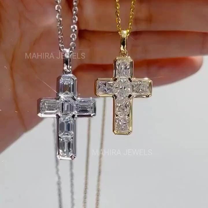 4Carat Diamond Cross Pendant Gold Genuine Emerald Diamond Cross Pendant Catholic Cross Diamond hip hop Lab grown diamond pendant CVD Pendant