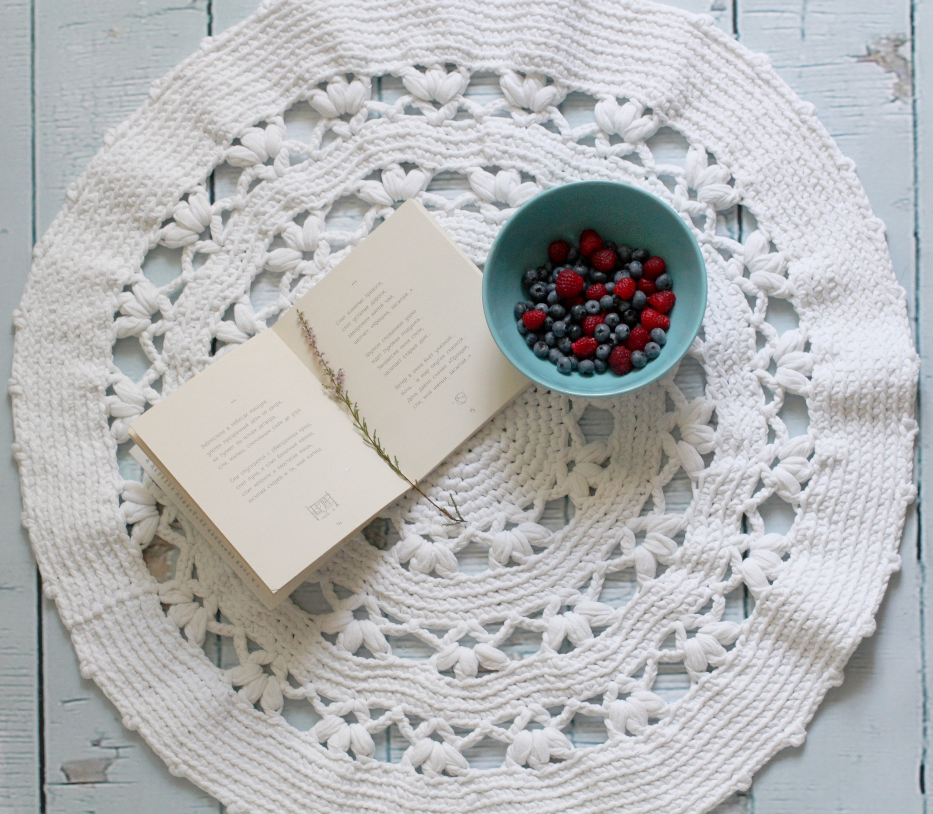 White rope round rug Crochet large doily Knitted carpet Living Etsy