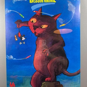 Cartel original vintage La Semaine du Dessin Animé – 1988/Cartel de animación de Bruselas con gato/Cartel de la Semana de Animación/Cat & Cartoon de W. Ramos