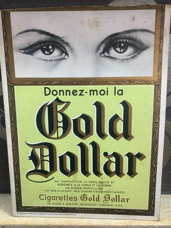 Vintage Cigarettes Gold Dollar Advertising Sign – Allen & Ginter – Ca. 1950  – Rare American Cigarette Advertisement