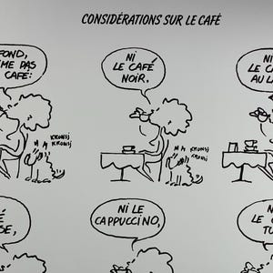 Vintage Franse poster “Considérations sur le café” – humoristische cartoon – reclame van Miko – Cau – 44 x 58 cm