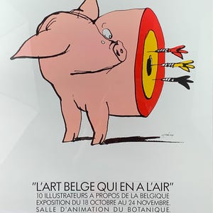 Cartel original auténtico vintage “L’art belge qui en a l’air” – Mario Ramos – cartel de la exposición Botanique – Ilustración belga
