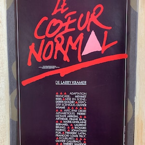 Poster teatrale vintage Le Cœur Normal (Larry Kramer)Théâtre de Poche Bruxelles 1987/attivismo contro l'AIDS/storia LGBTQ/triangolo rosso
