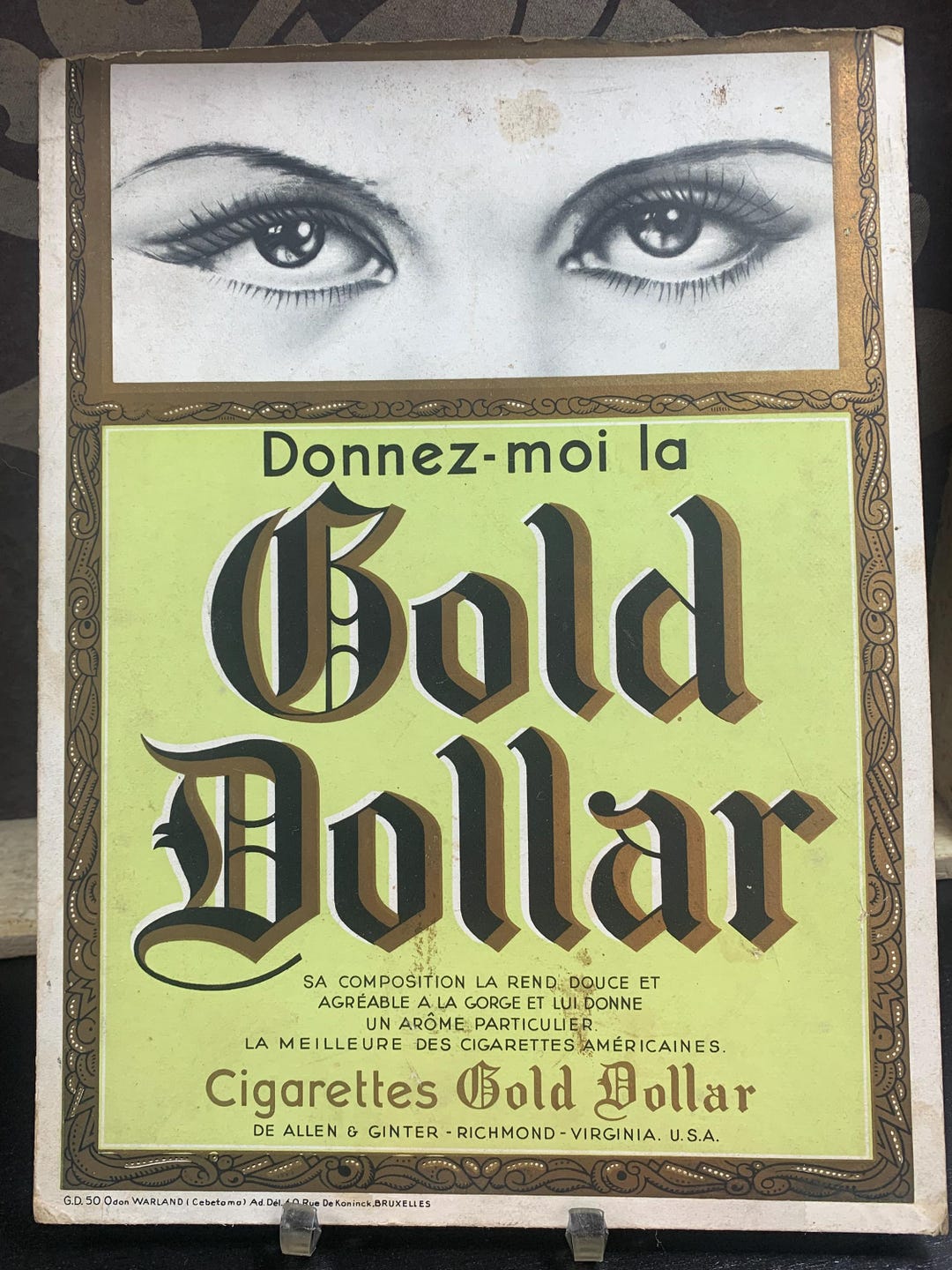 cigarette in french google translate Vintage Cigarettes Gold Dollar Advertising Sign – Allen & Ginter – Ca. 1950  – Rare American Cigarette Advertisement