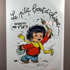 Manifesto per bambini Le p’tit bout d’chique – François Walthéry – illustrazione originale del fumetto/Marsa Productions/Manifesto vintage originale autentico