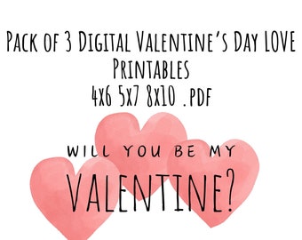 Will You Be My Valentine? Digital Art Print Pack - 3 Heart Images - 4x6 5x7 8x10 in pdf format