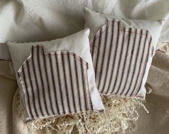 Modern Farmhouse, Primitive, Shabby Chic Small Pillows with House Design - Set of Two