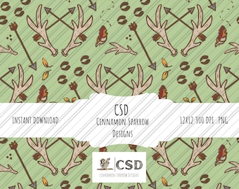 Deer Antlers Hunting Sublimation Design Seamless Digital Paper Journaling Supplies Scrapbooking Crafting Instant Download