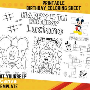 Mickey Activity Coloring Page, Mickey Mouse Birthday Party Favors, Mickey Party Supplies, Mickey Coloring Page, Personalized Coloring Page