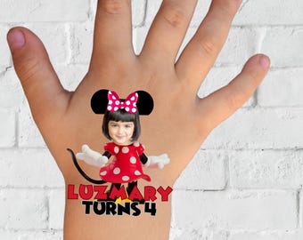 Custom Minnie Mouse Temporary Tattoos, Birthday Party Favors