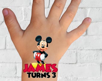 Personalized Mickey Mouse Temporary Tattoos, Birthday Party Favors