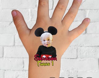 Personalized Mickey Mouse Birthday Temporary Tattoos, Party Favors