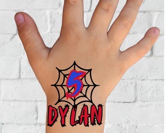 Custom Spider Temporary Tattoos, Birthday Party Favors