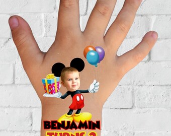 Custom Mickey Mouse Birthday Temporary Tattoos, Party Favors