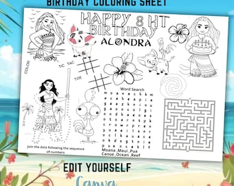 Personalized Moana Birthday Coloring Page, Party Favor (PDF)