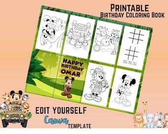 Mickey Safari Coloring Book, Party Favors (PDF Template)
