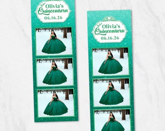 Butterfly Emerald Green Quinceanera Photo Booth Template Editable PSD & PNG Digital File