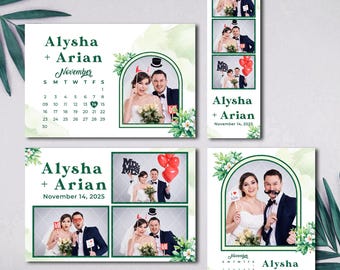Botanical Wedding Photo Booth Template, Pink Rose Couple Collage Layout (Digital Download)