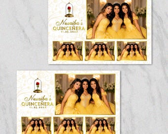 Beauty and Beast Quinceañera Photo Booth Template: White Gold 6x4 (Digital Download)
