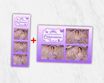 Purple Butterfly Quinceañera Photo Booth Template PSD & PNG Instant Download