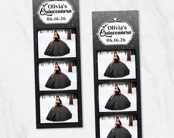 Black and Silver Quinceanera Photo Booth Template Editable PSD & PNG Digital Fil