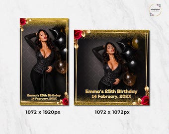 Luxury Gold Red Rose 360 Photo Booth Overlay – Birthday Quinceañera Wedding (Digital File)