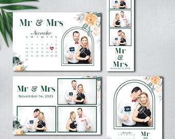 Floral Wedding Photo Booth Template, Romantic Couple Photo Strip Layout (Digital Download)