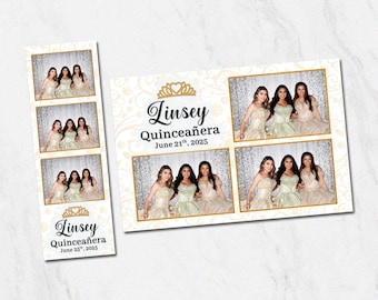 Quinceañera Photo Booth Template: White Gold, Editable PSD, PNG (2x6 & 4x6 Digital Download)