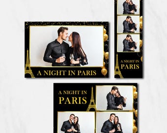 A Night in Paris Prom Photobooth Template : Balloons with Glitter  | Instant Editable Digital Download