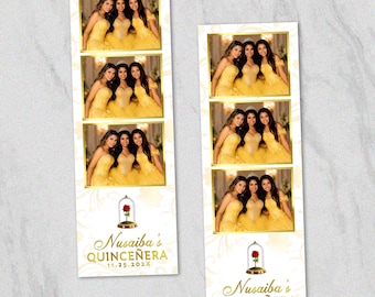 Quinceañera Photo Booth Template: Beauty And Beast White Gold 2x6 Photobooth Stripe (Digital Download)