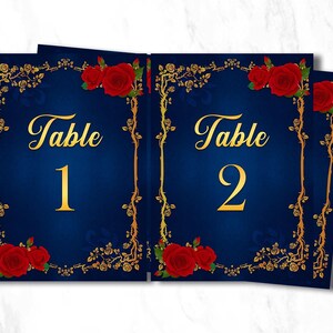 Beauty and the Beast Table Numbers Printable, 5x7 & 4x6 Sizes Fairy Tale Birthday Decor, Instant Download Table Number Signs
