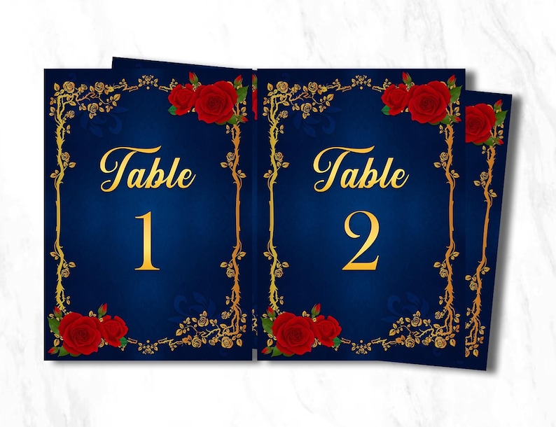 Beauty and the Beast Table Numbers Printable, 5x7 & 4x6 Sizes Fairy Tale Birthday Decor, Instant Download Table Number Signs